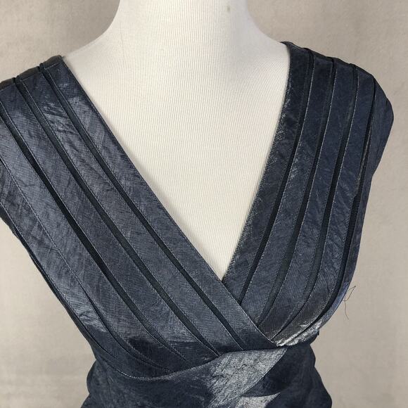 NWT ADRIANNA PAPELL Cocktail Dress Sz 6 Blue Midi Layered Lined Iridescent NEW - Picture 16 of 16